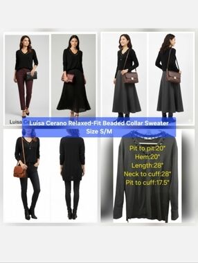 Luisa Cerano Relaxed-Fit Beaded Collar Sweater Size 4/S/M